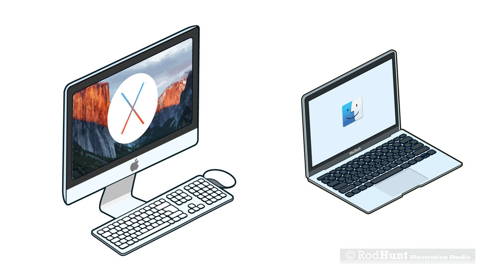Apple iMac & MacBook Pro illustrations in isometric perspective