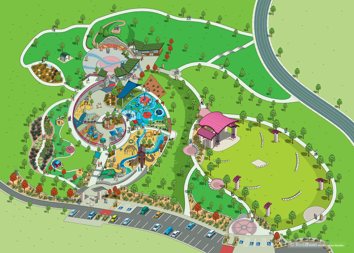 Birds eye view Visitors guide city Park & Gardens Map Illustration for The City of Centennial in Colorado, USA