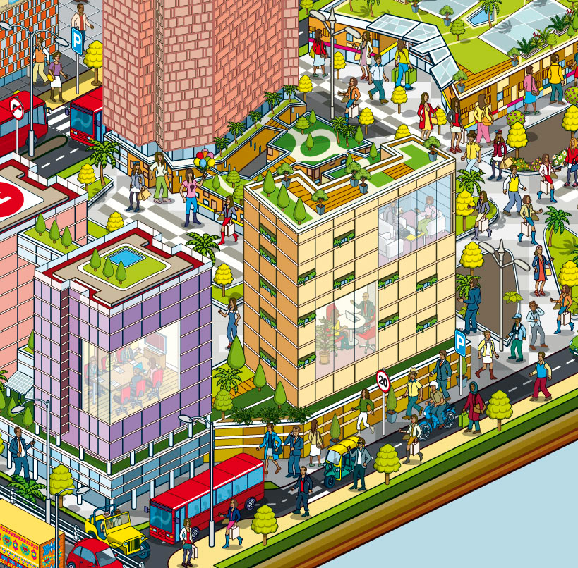Isometric architectural illustration and Urban Planning Map for a residential development