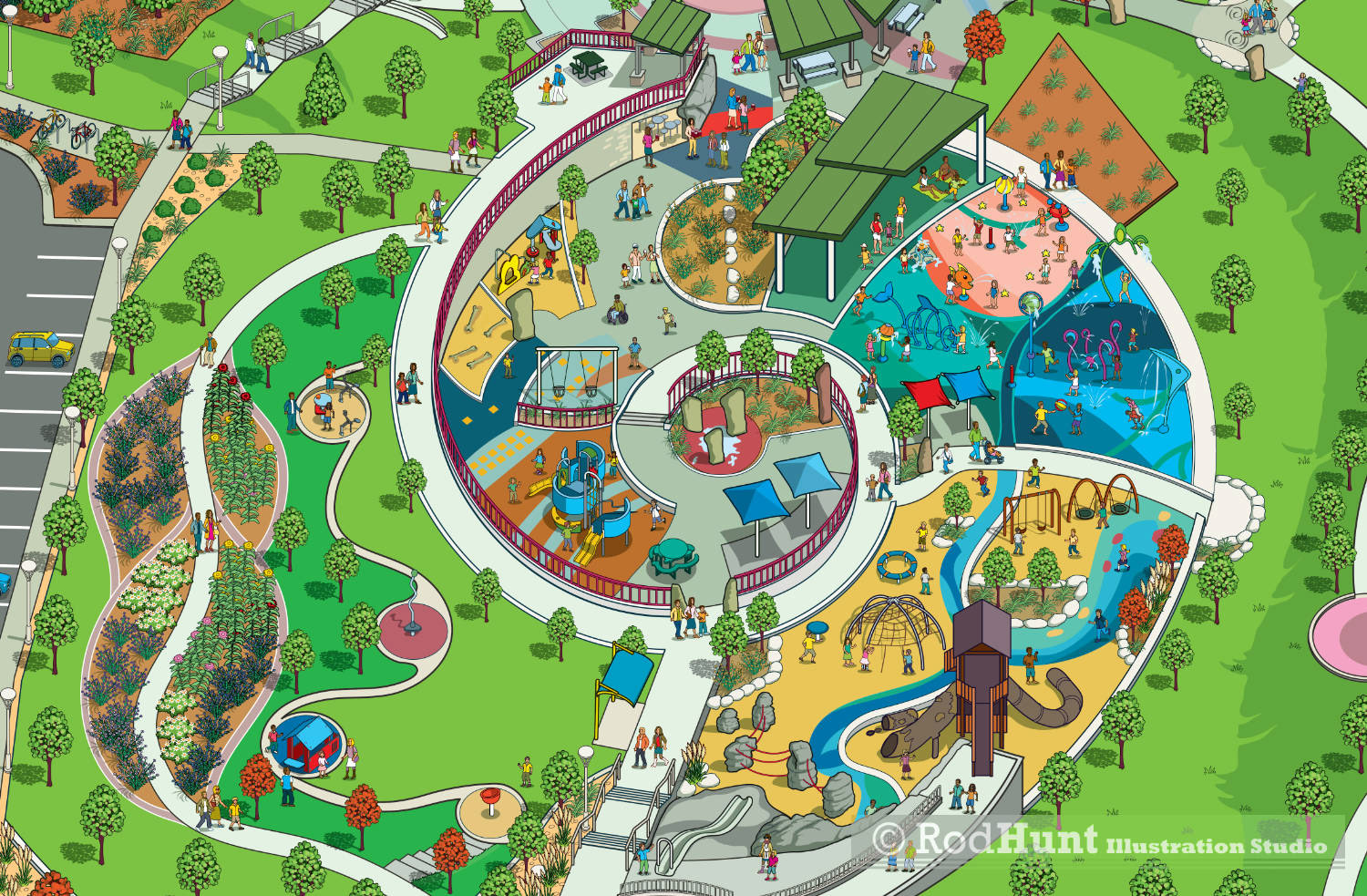 Children's Playground cartoon map illustration with a simple and clear layout