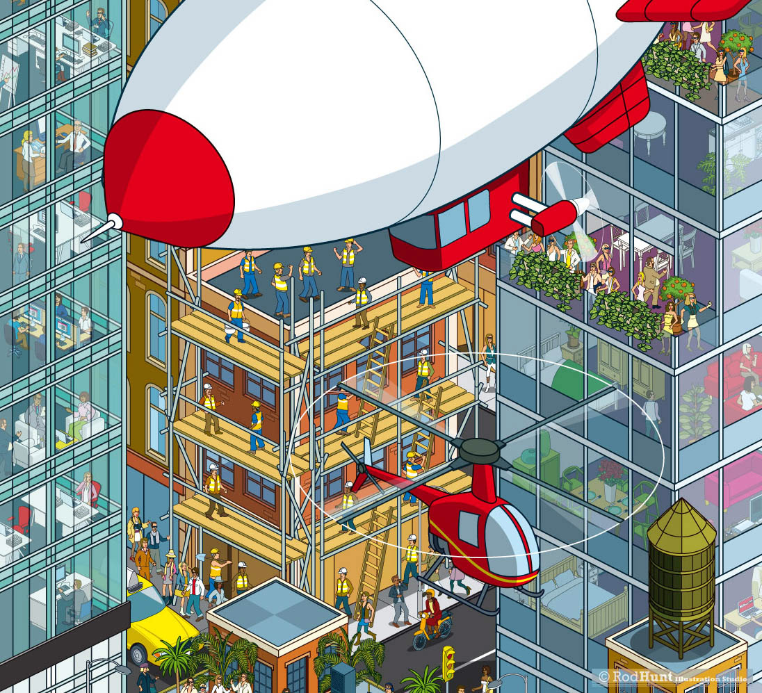 Isometric illustrator created this expansive cityscape for a viral campaign