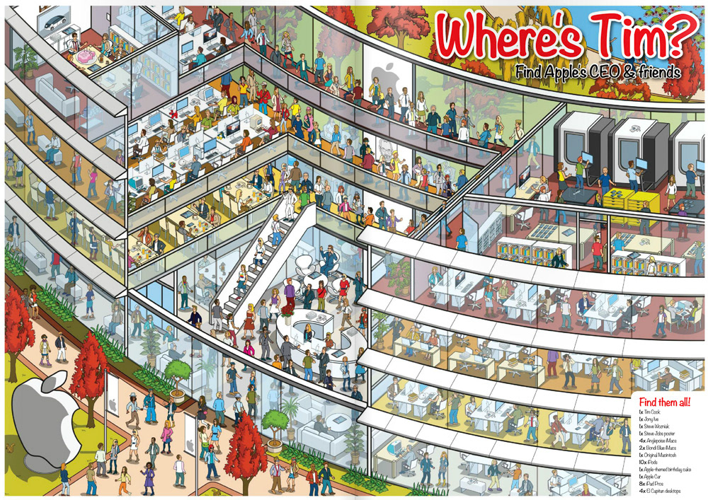 Where's Tim Cook? Apple CEO -Search and find illustration Look inside Apple Park, the new corporate headquarters of Apple Inc. in Cupertino