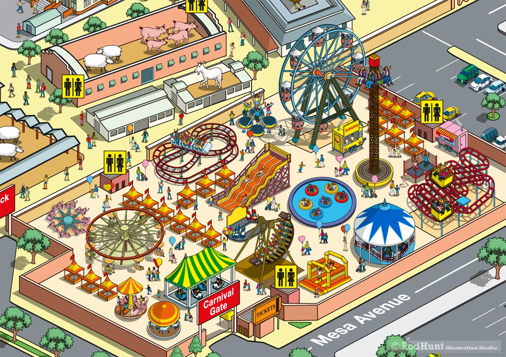 illustrated map artist Rod Hunt created this isometric event map for a State Fair Visitors Guide