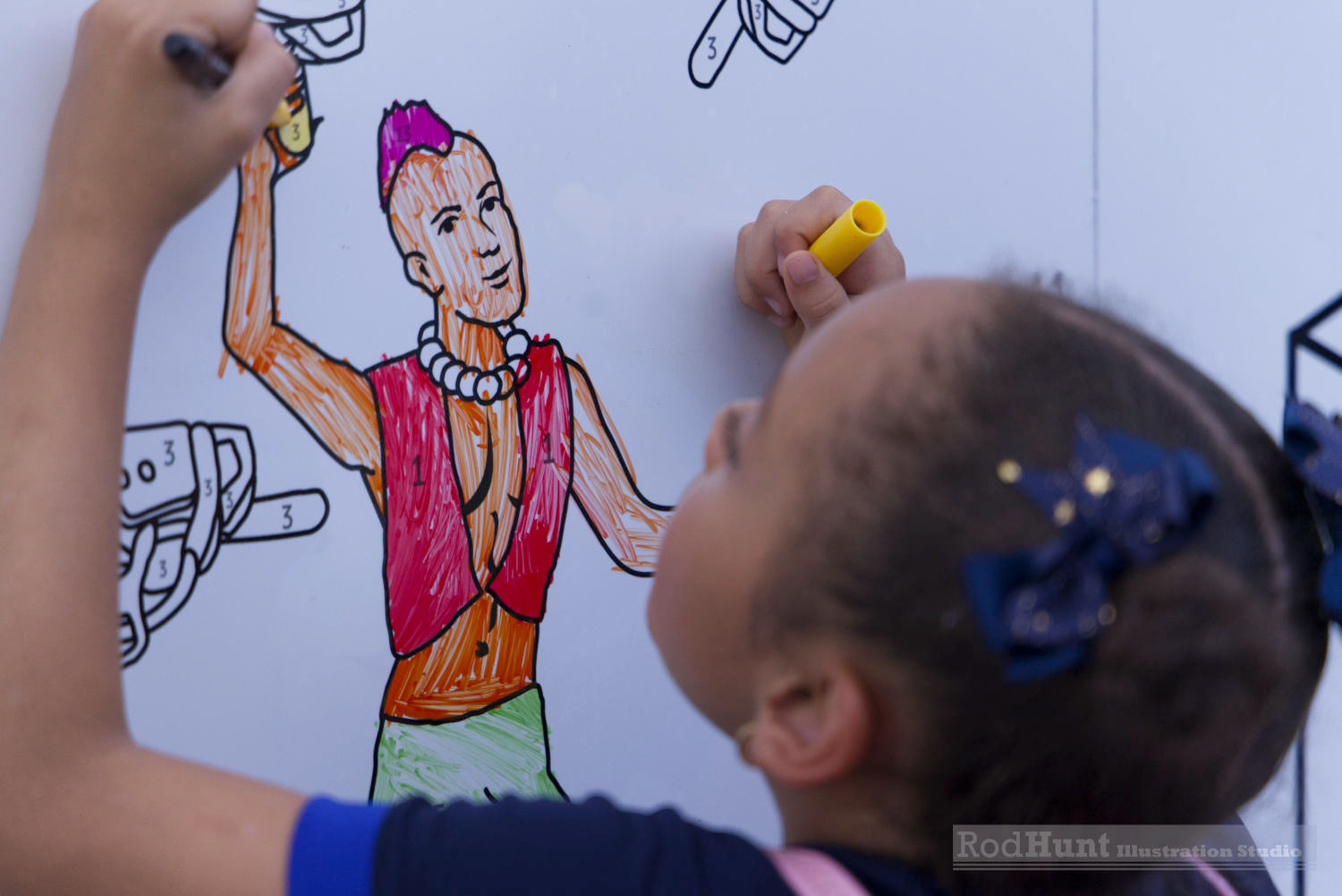 Large Hand drawn line art for a printed wall mural installation at a tourist attraction  