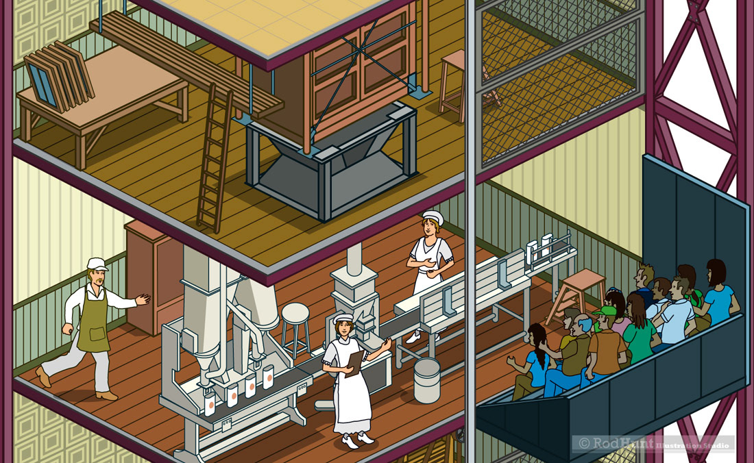 Rod Hunt has created Map illustrations in isometric perspective for museums, galleries and tourist attractions