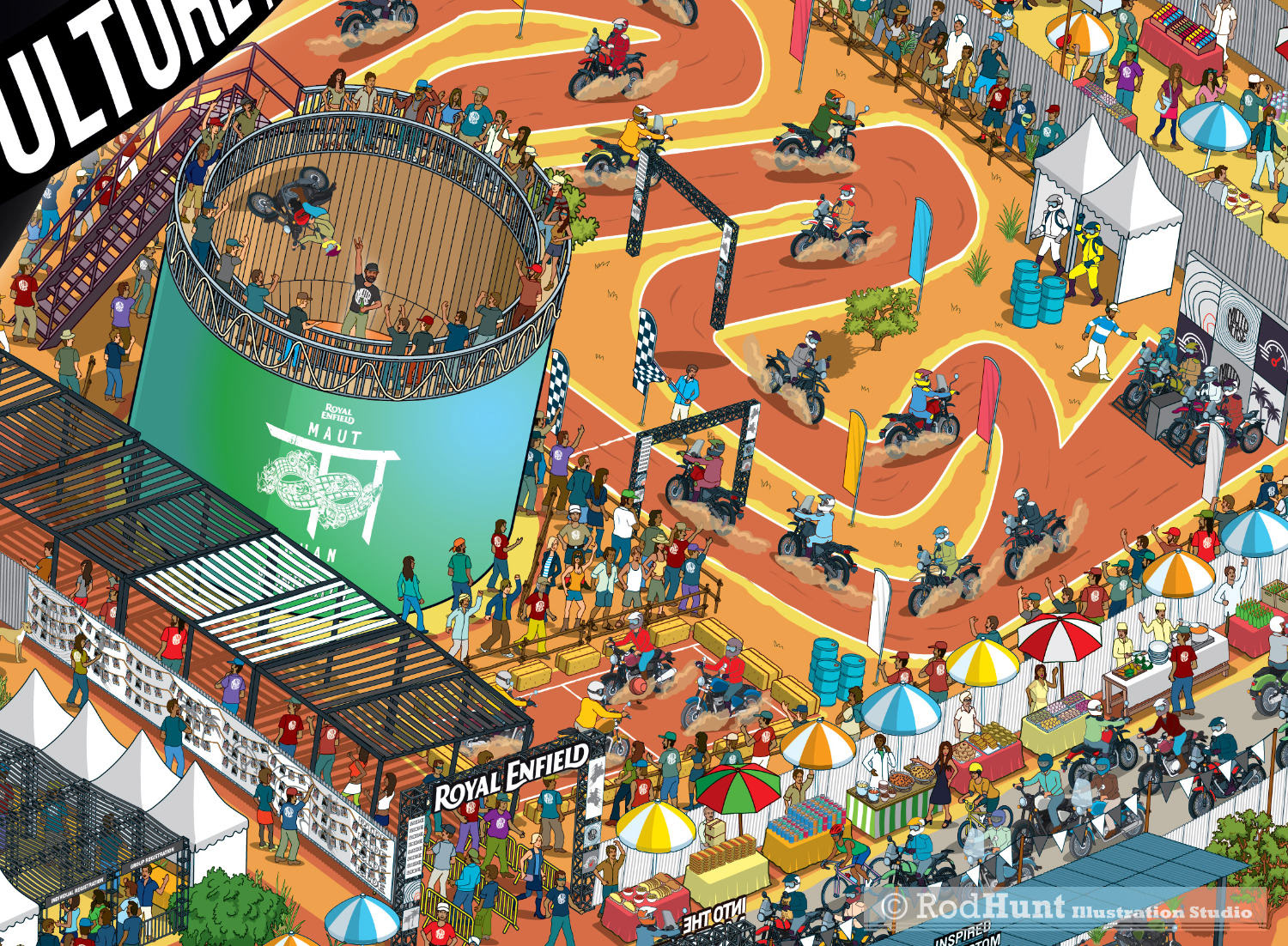 Automotive Festival Illustration celebrating motorcycle culture for Royal Enfield 