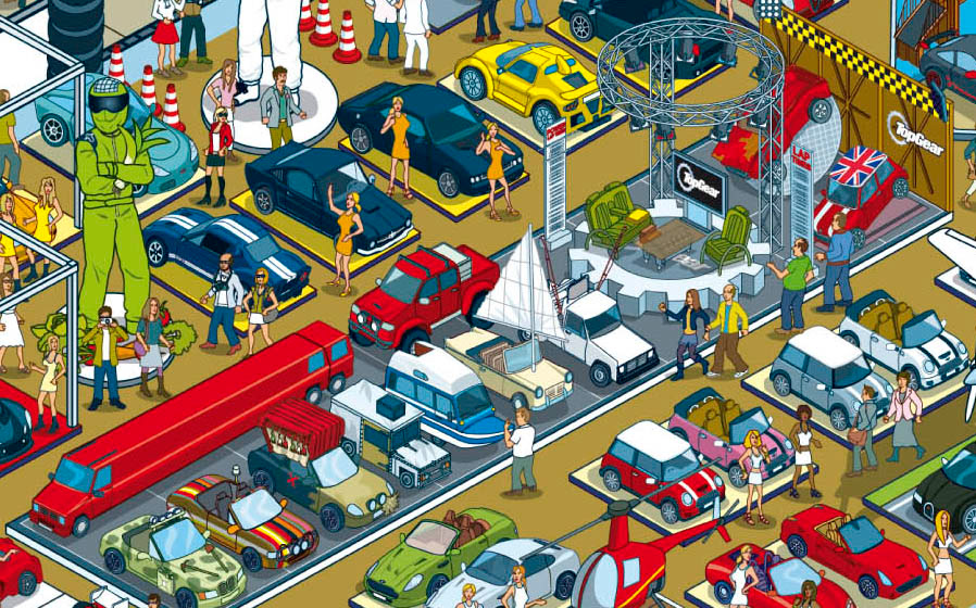 Automotive and Car Show Exhibition Attractions Map Illustration