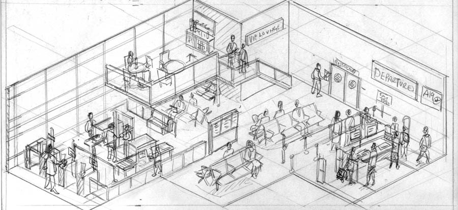 Original pencil sketch showing the concept for the illustrations 