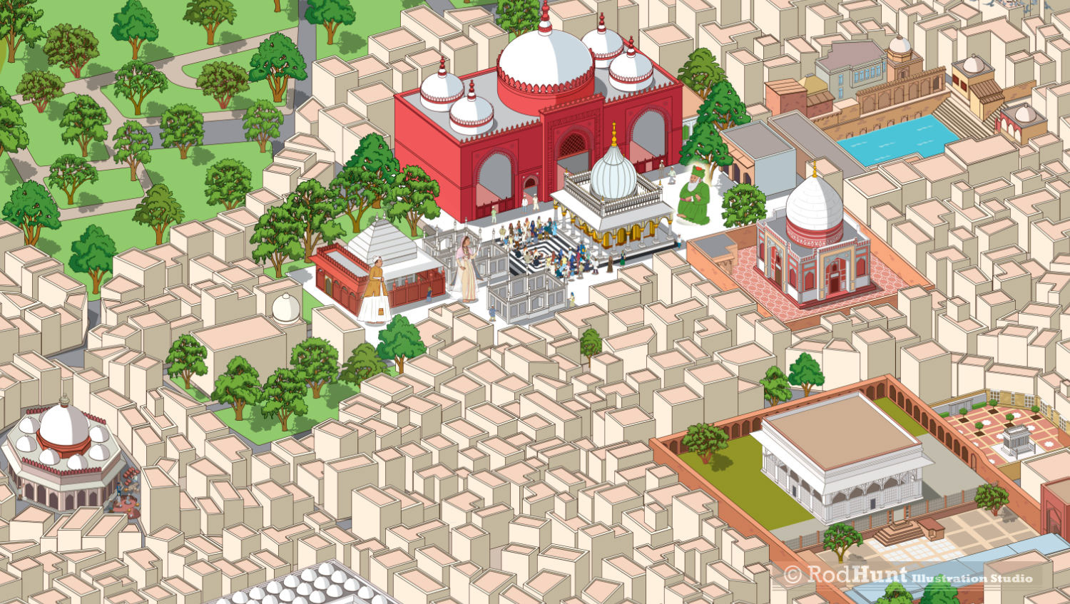 Nizamuddin Basti map illustration detail for museum gallery display and exhibit