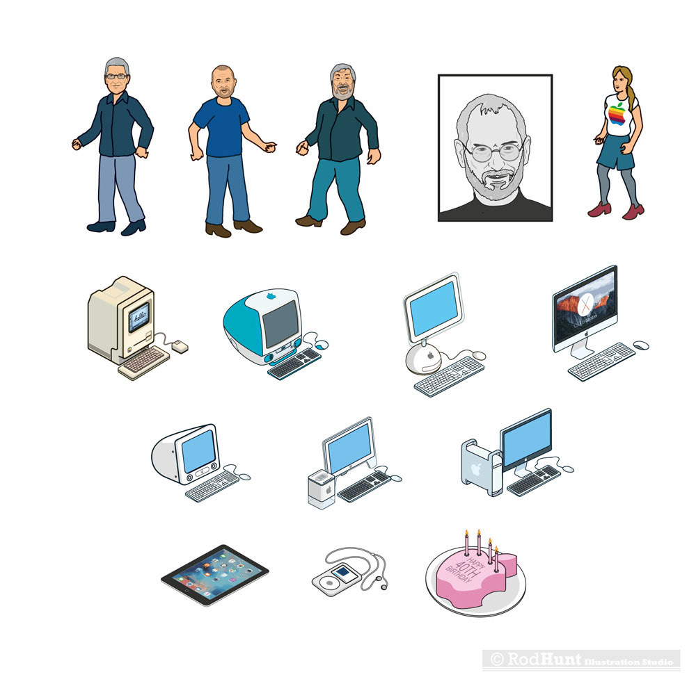 Apple Park Where'\s Tim Cook? Search and Find portraits - Keep an eye out for Tim Cook, Steve Jobs, Woz and Jony Ive, plus Anglepoise iMacs, Bondi Blue iMacs, Macintosh, iPods, Apple birthday cake, Apple Car, iPad Pros and El Capitan desktops.