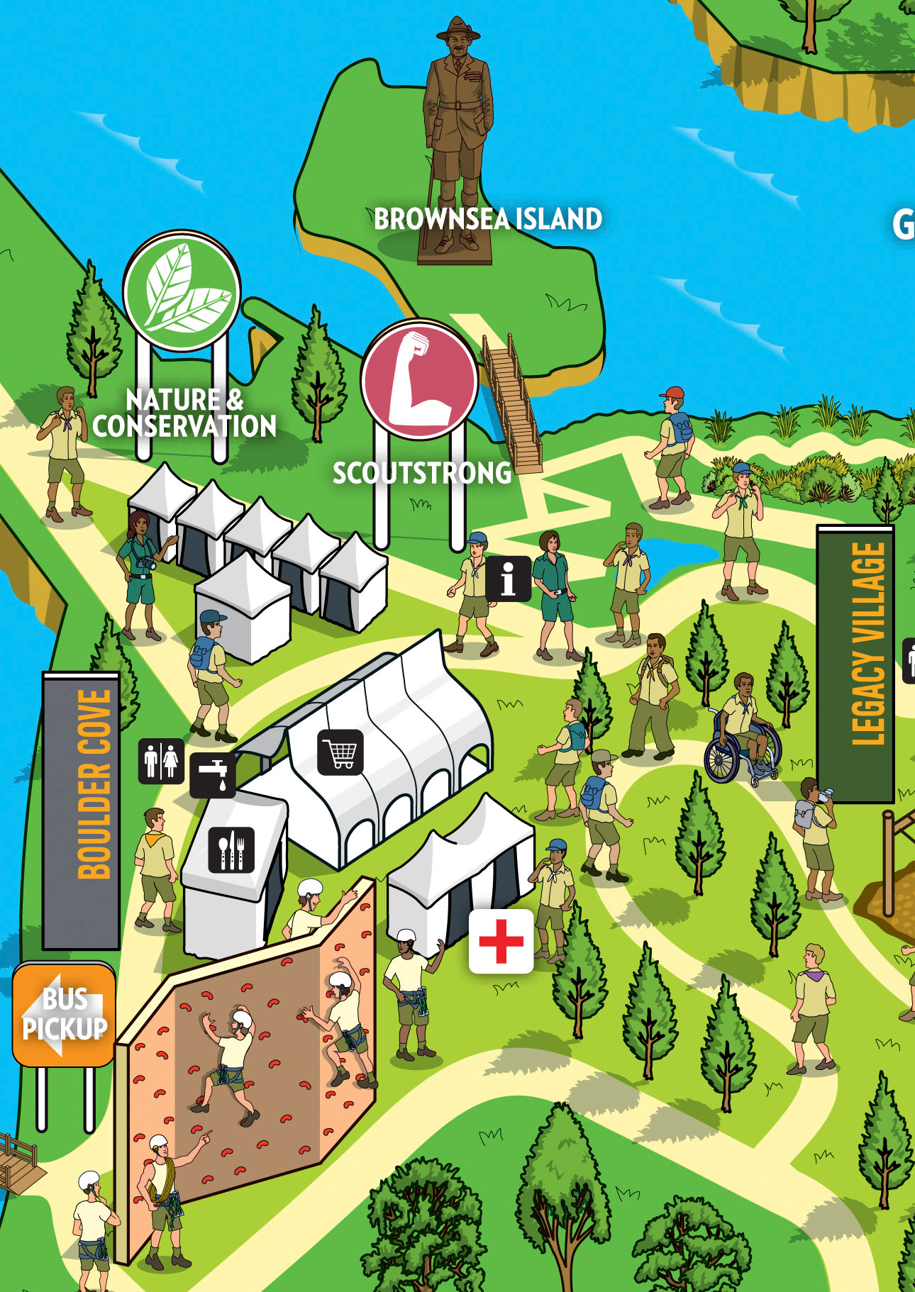 Site Guide Illustrated map in isometric perspective