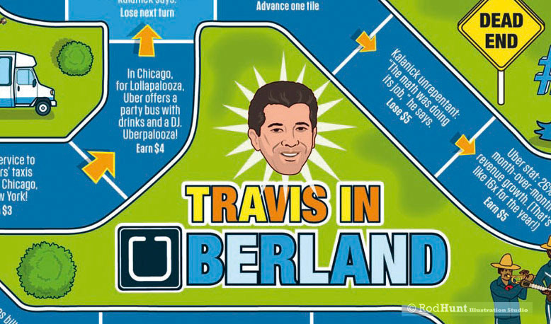 Illustrated Board Game - Editorial Illustration on UBER in Fast Company Magazine