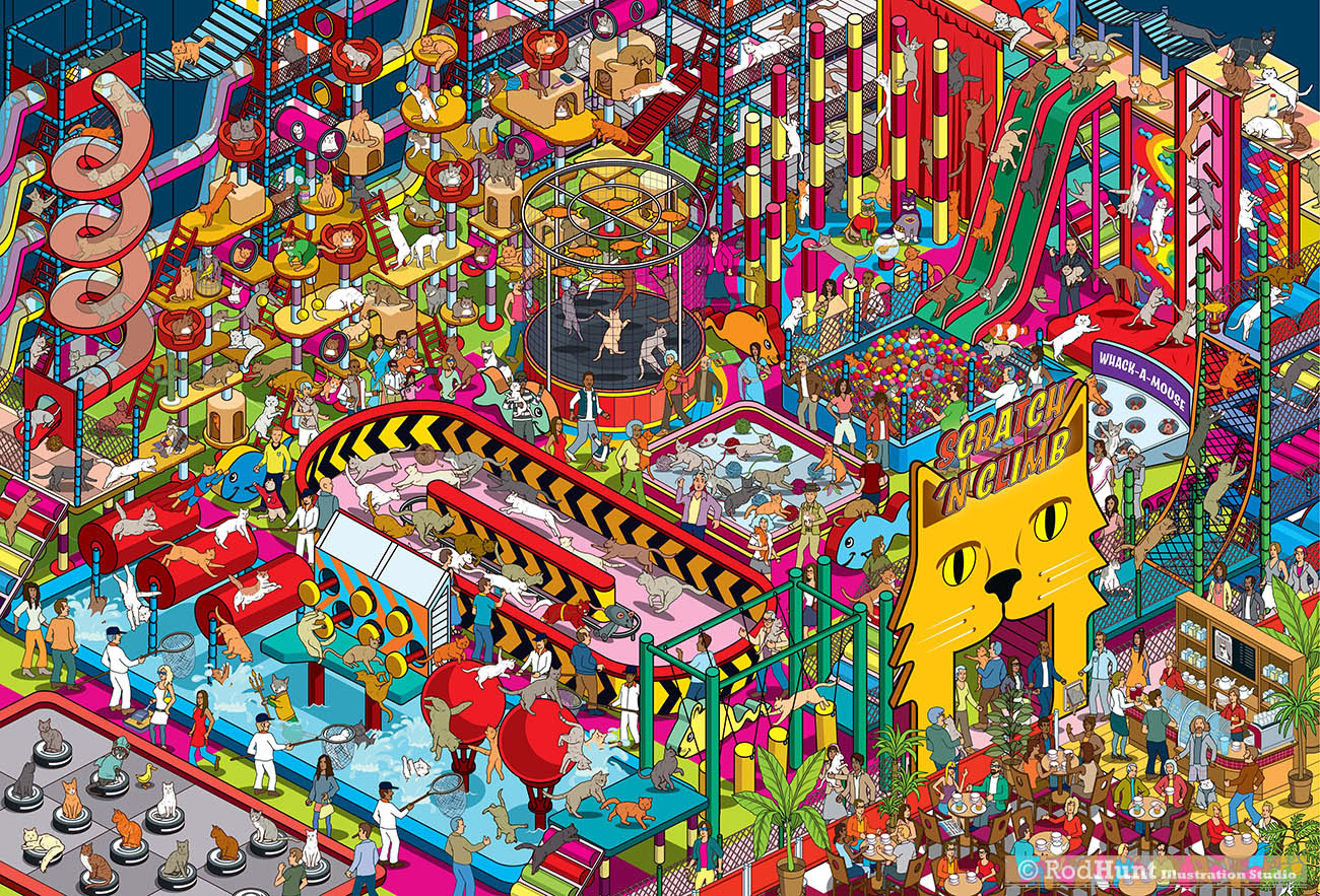 Yappy.com Where's Your Cat/Dog? Adventures in Meowtown: Personalised search and find Book - cat soft play artwork