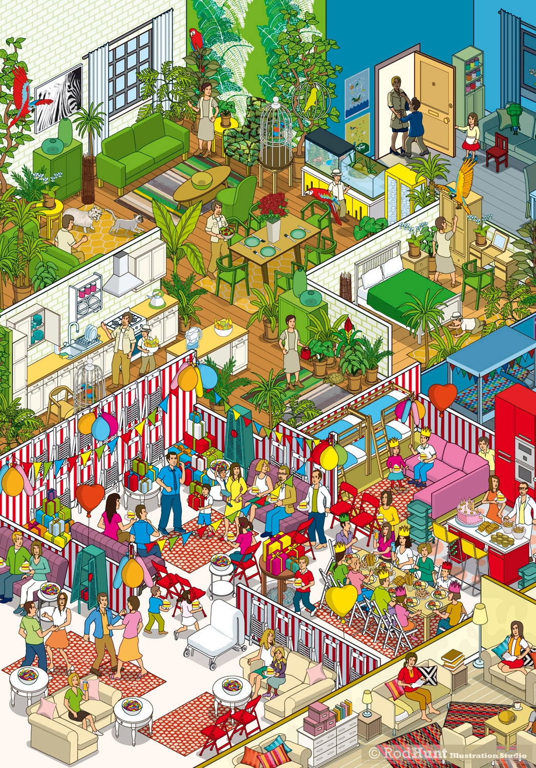 Home Interior Design cutaway illustrations in Pixel Art style for homeware and furniture brand IKEA's Advertising Campaign