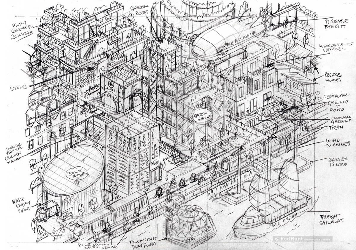 Future Green City Original Concept Sketch for the illustration