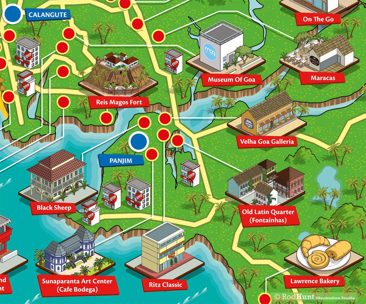 Tourist map illustration by Rod Hunt who specialises in illustrated maps & cartography for editorial, business, publishing and visitor attractions