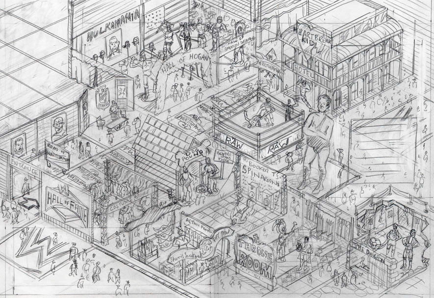 Original hand drawn Pencil Drawing for the WWE hall of Fame illustration