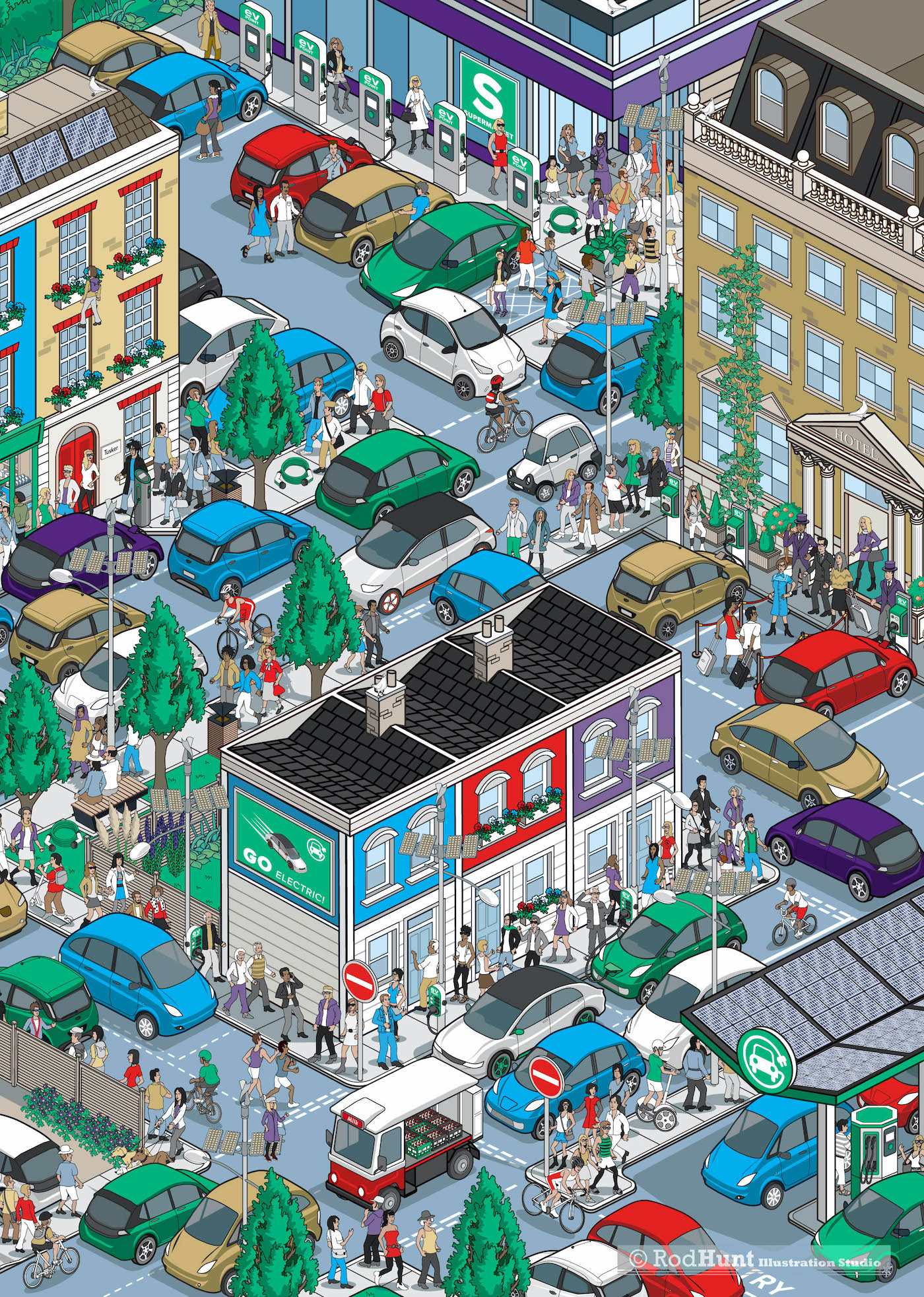 Electric car city illustrated game