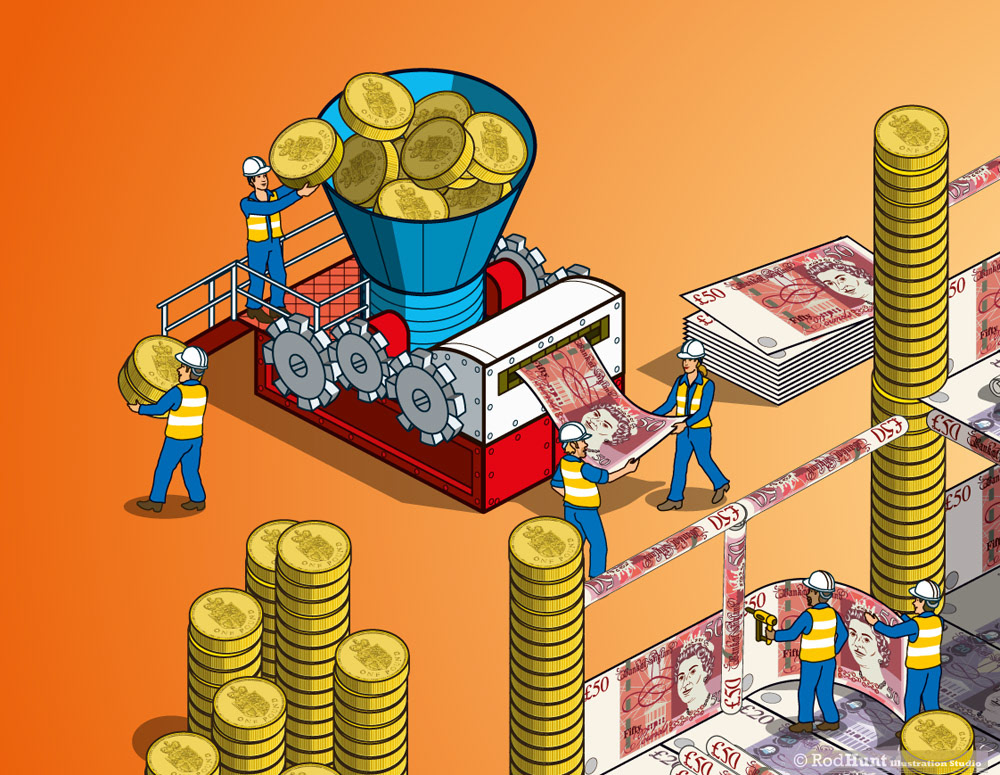 isometric  Illustrations of money and finance 