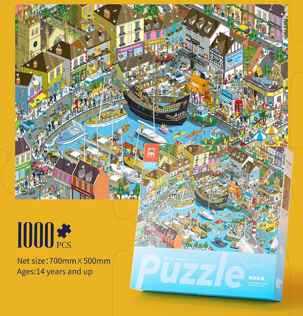 Rod Hunt Vinlaa Jigsaw Puzzle harbour Town Illustration 