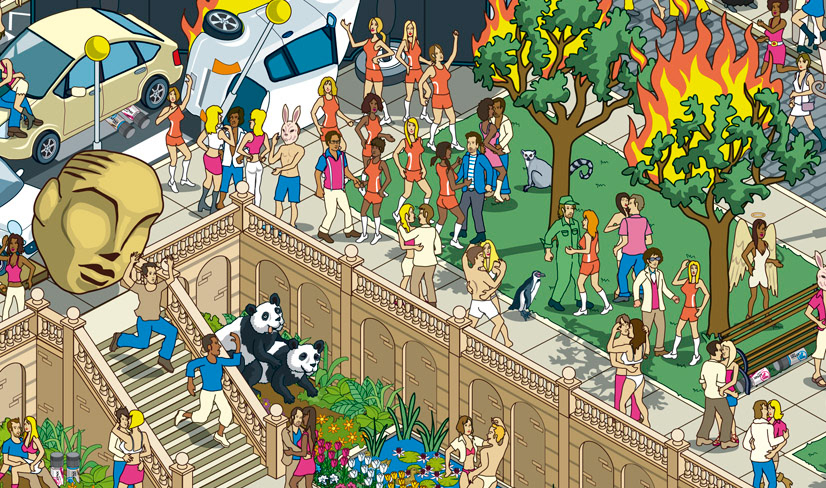 detailed city street illustration