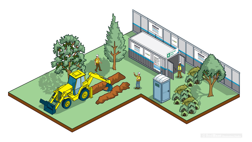 Construction Site Isometric 3D diagrams illustrated for Morgan Sindall