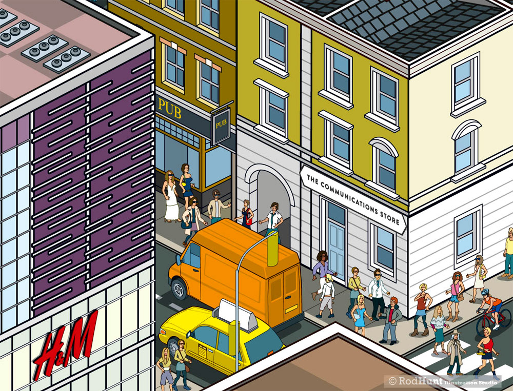 Retail and fashion brand cityscape  illustrations for The Business of Fashion