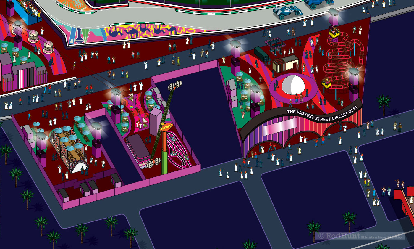 Formula 1  Saudi Arabian Grand Prix 2023 Map Illustration - Fan Villages