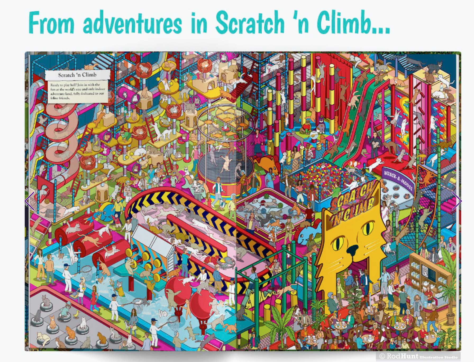 Where's Waldo / Wally type pictures for Where's Your Cat? personalised Search and Find book