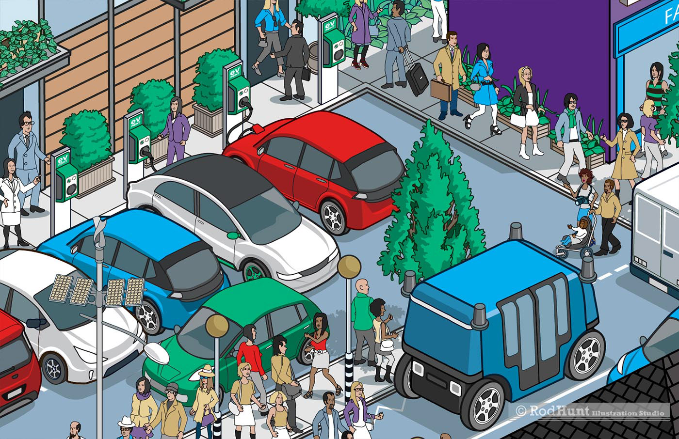 Electric Car charging infrastructure illustrations 