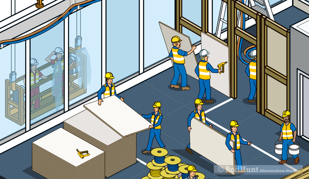 Isometric architectural office building illustration 