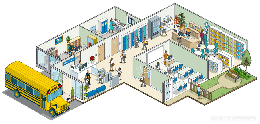 Isometric school building illustration - education, colleges