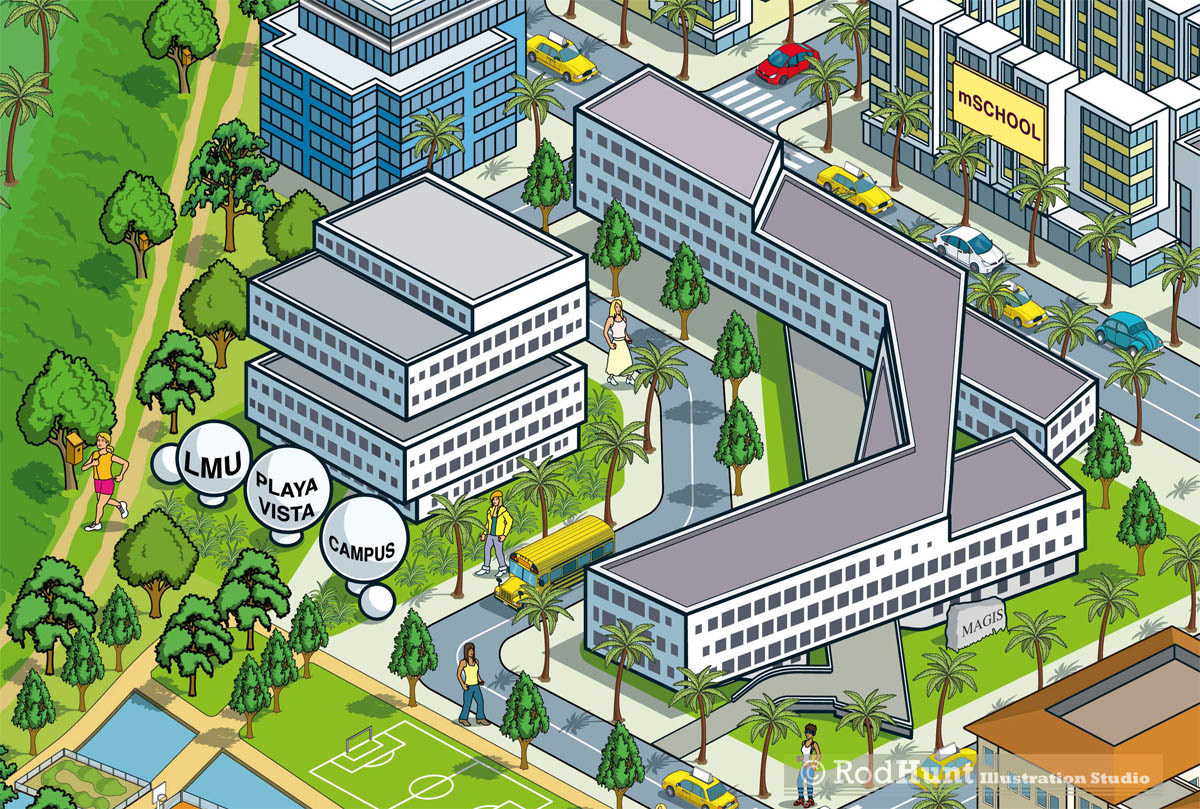 Architectural Building Map Illustration - LMU Playa Vista Campus Building housing The Film and Television School