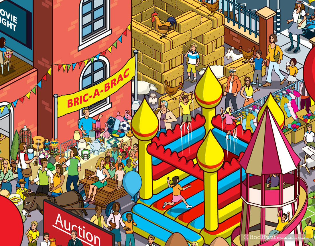 Detailed isometric illustrations by Rod Hunt for Bank of Scotland