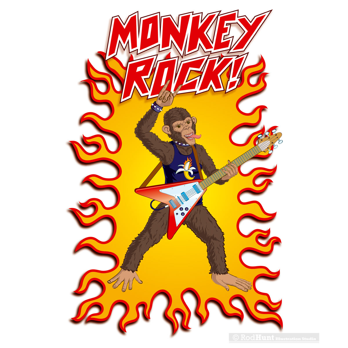 Monkey Rock - Rock music poster illustration, apes are cool