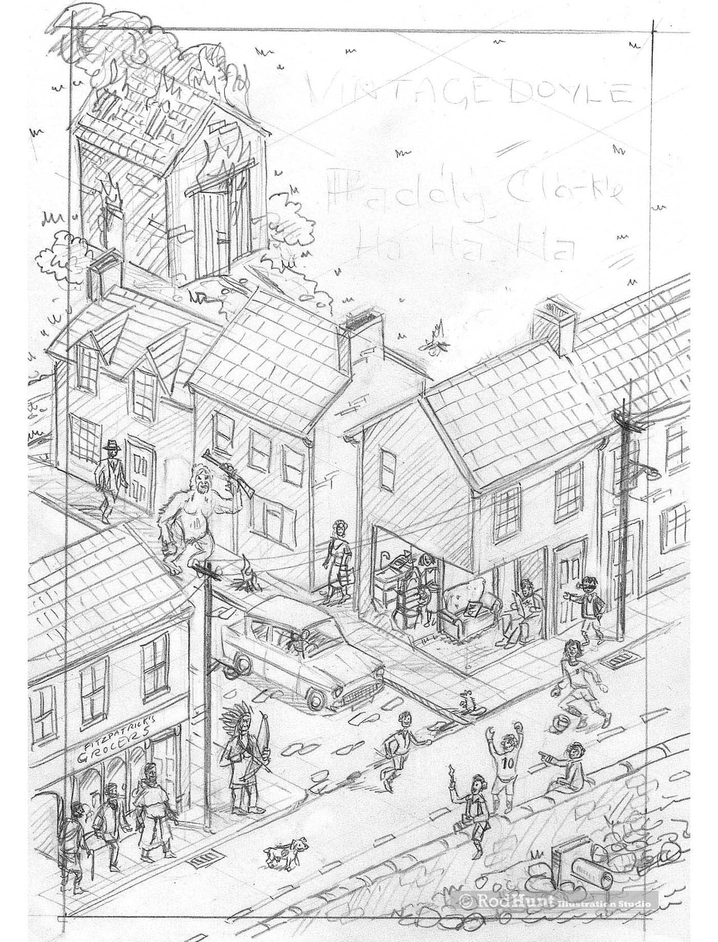 Original pencil concept sketch for the book cover of Paddy Clarke Ha Ha Ha