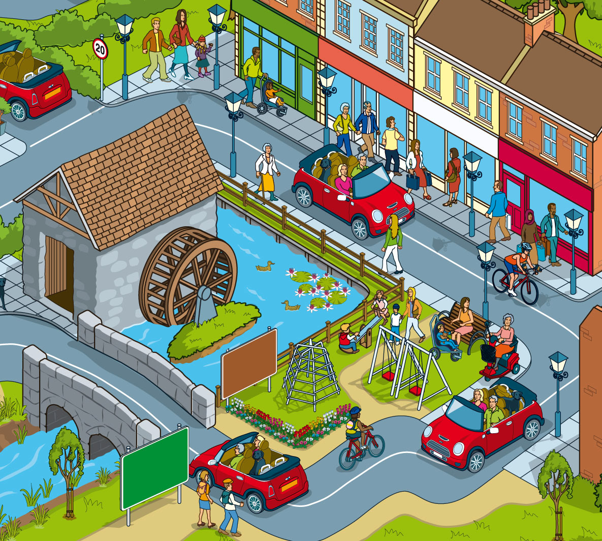 Cityscape illustrations used for patient support discussion maps