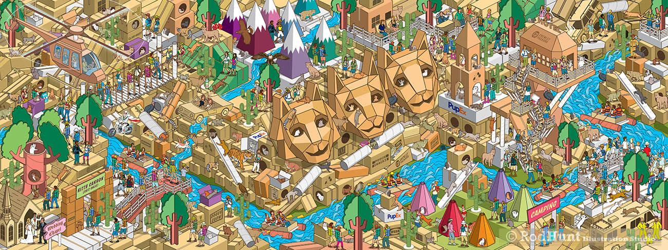 Yappy Where's my dog / cat? Wild Ride to... Search and Find book - detailed cardboard box grand canyon artwork