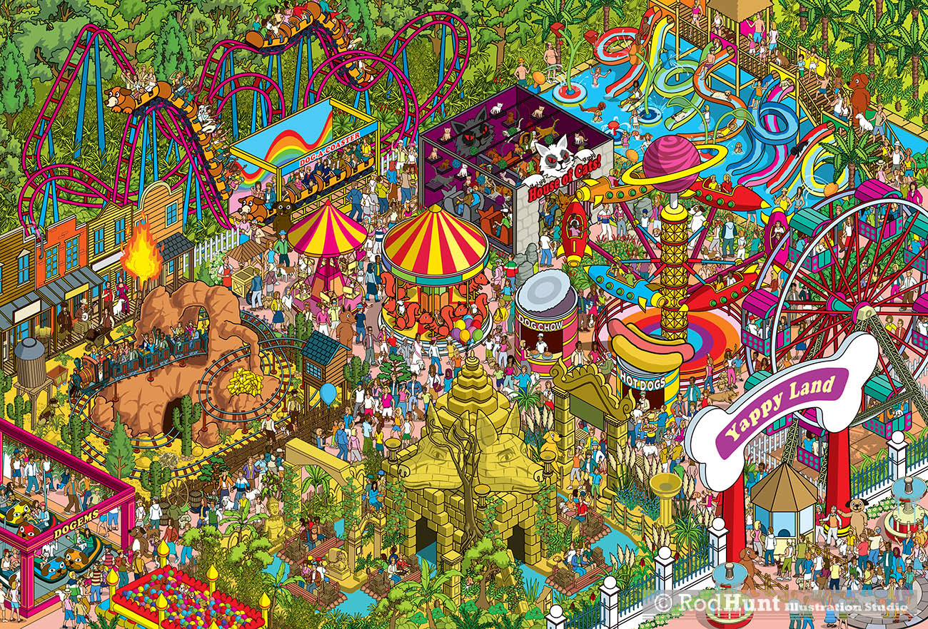 Yappy.com Where's Your Dog? Personalised search and find book - Yappy Land Dog Theme Park illustration