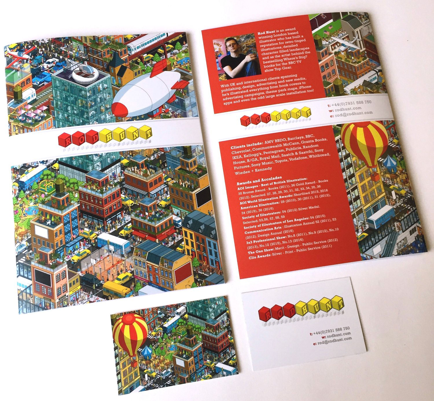 Rod Hunt printed promotional brochure illustration portfolio and business card for self promotion