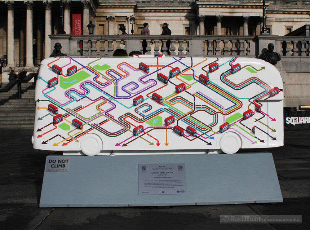 Illustrated Public Art commission for Transport for London's Year of the Bus Sculpture Trail