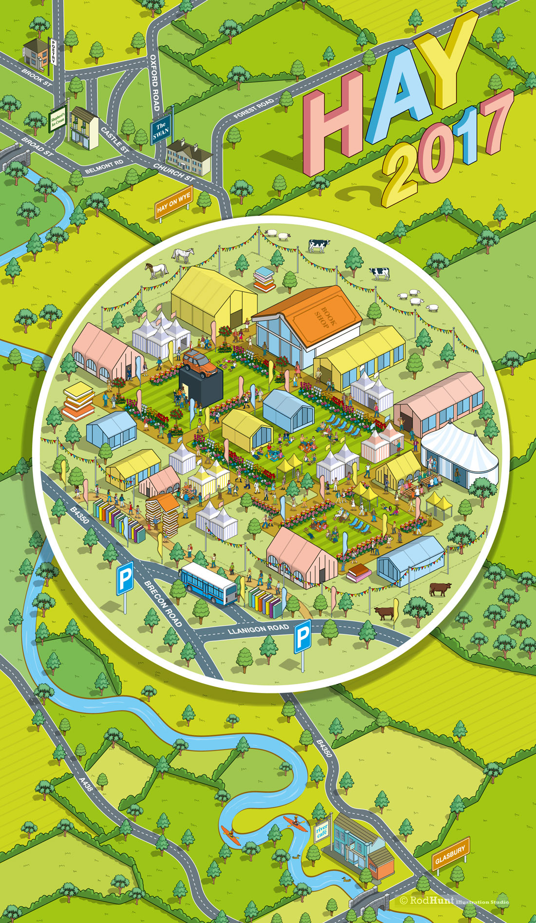 Hay Literary Festival Map illustration by artist Rod Hunt