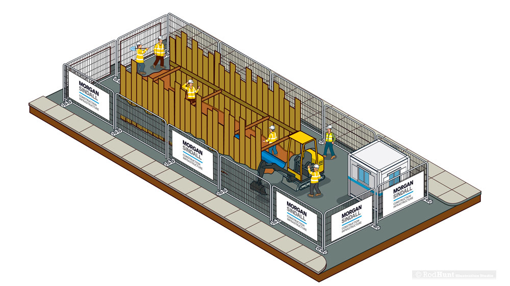 Construction site illustrations for marketing and advertising