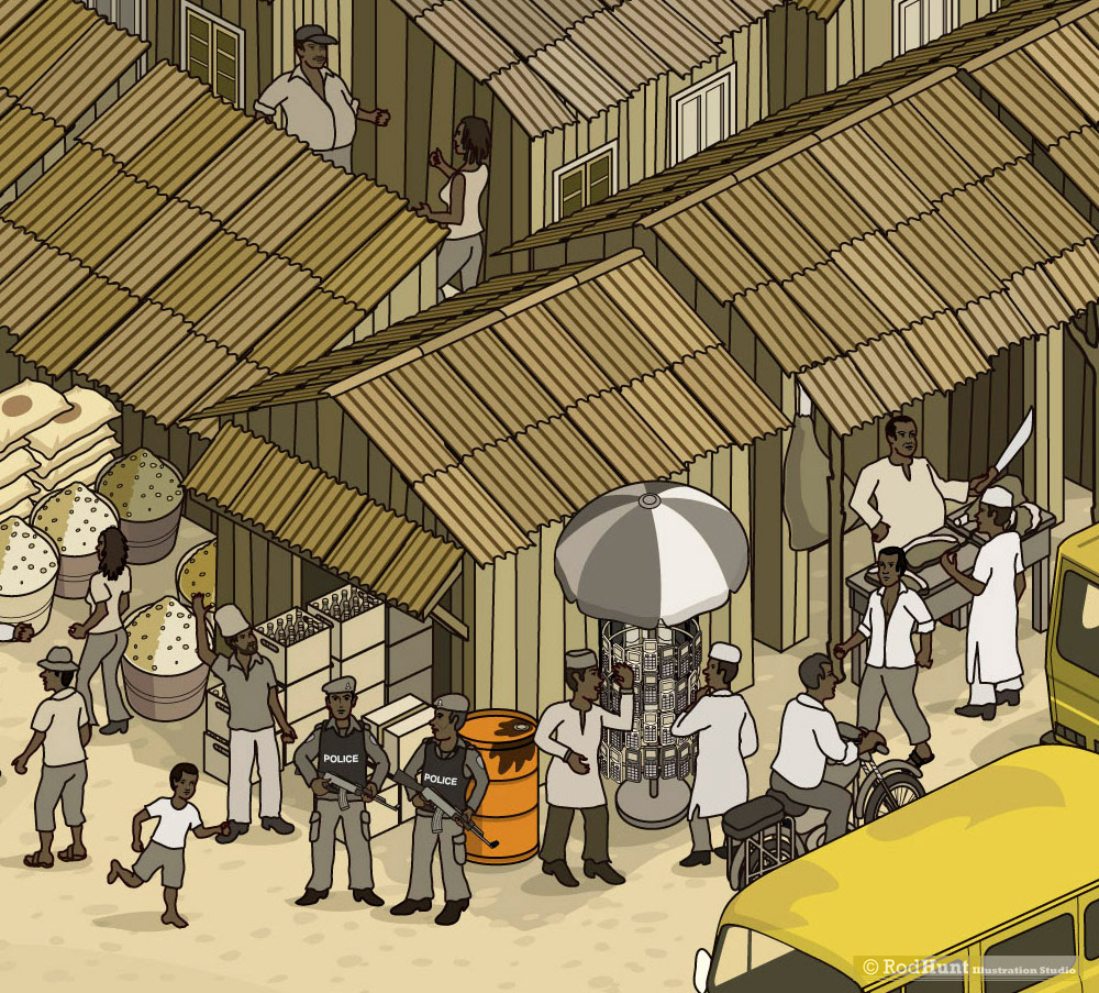Illustrated African Street and market Scene
