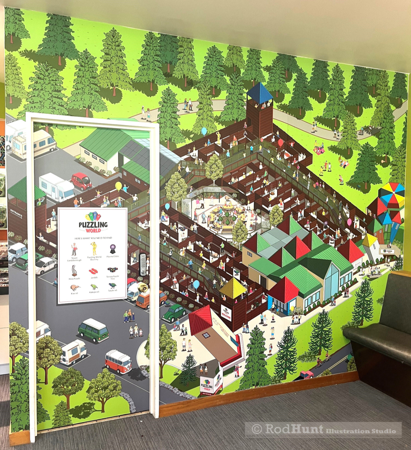 Puzzling World Tourist Attraction map illustrated wall mural