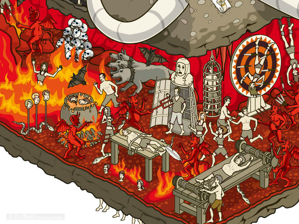Humorous Illustration of hell 
