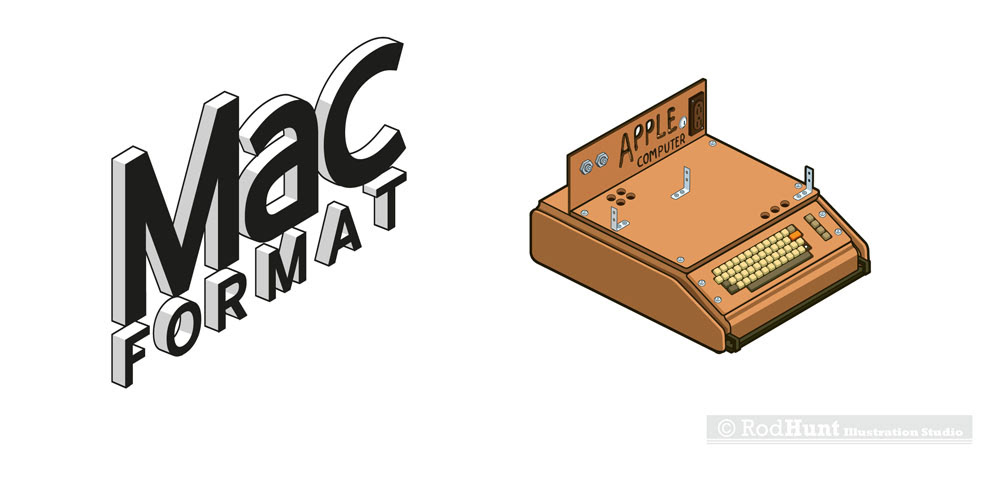 Isometric Pixel arts Illustrations of Apple 1, Apple 2 and Macintosh computers