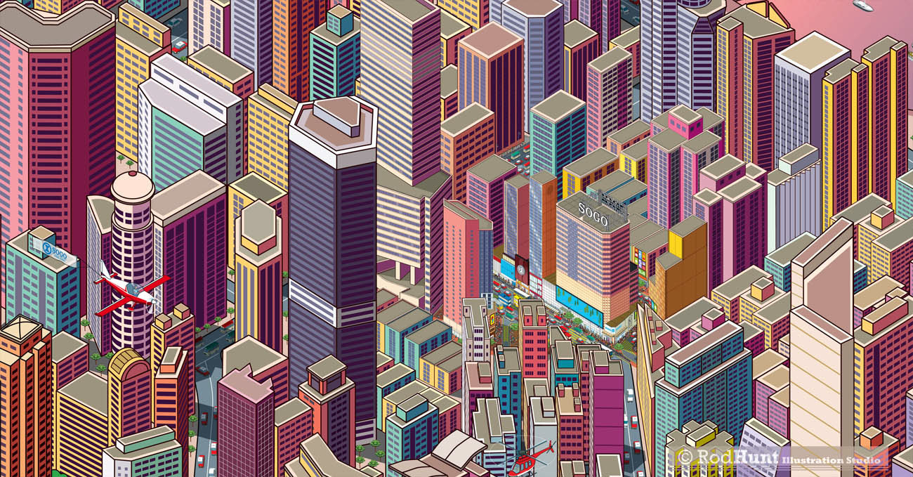 Hong Kong Isometric Pixel Art City Animation Illustration