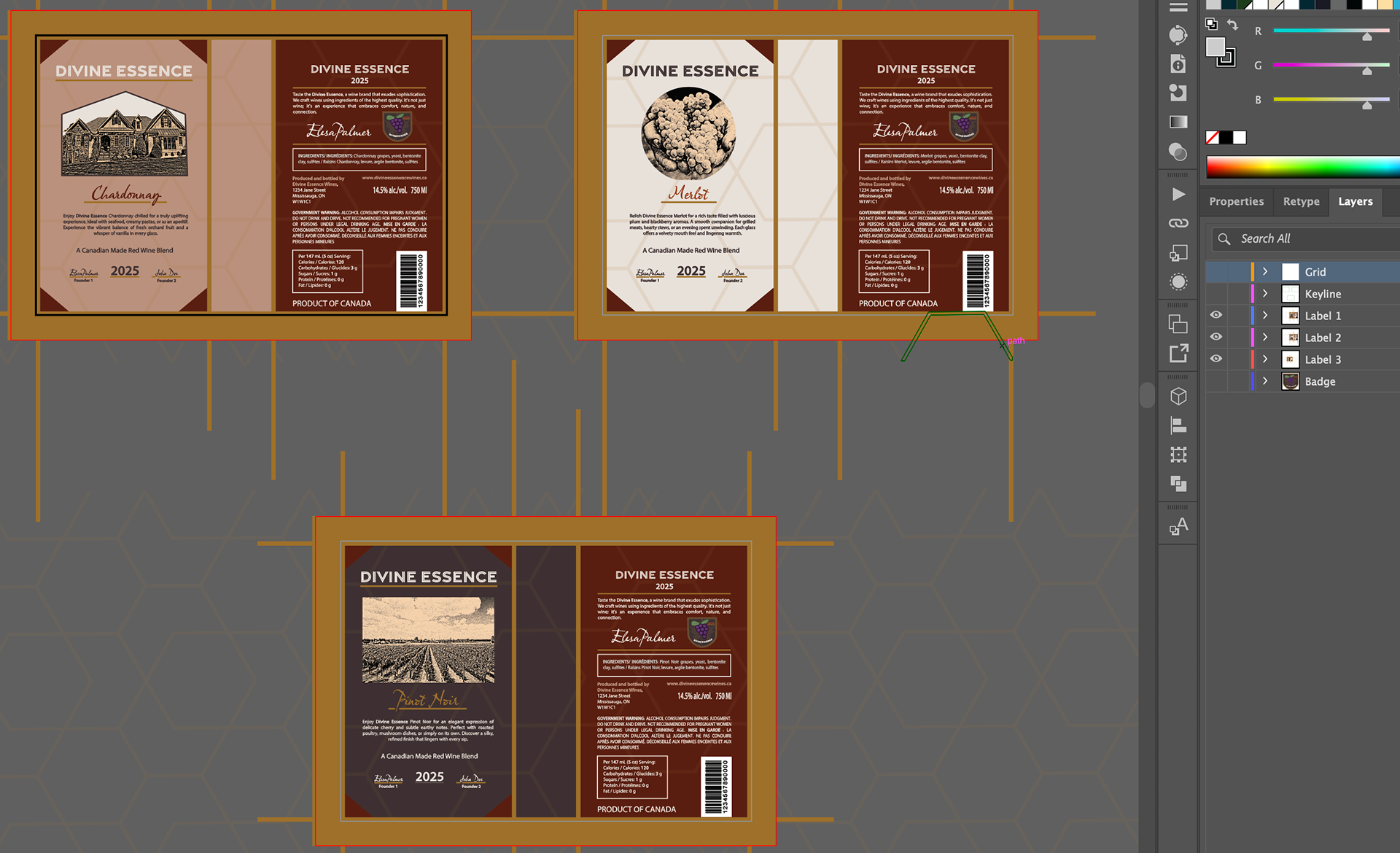 Final Wine Labels Design with layers panel