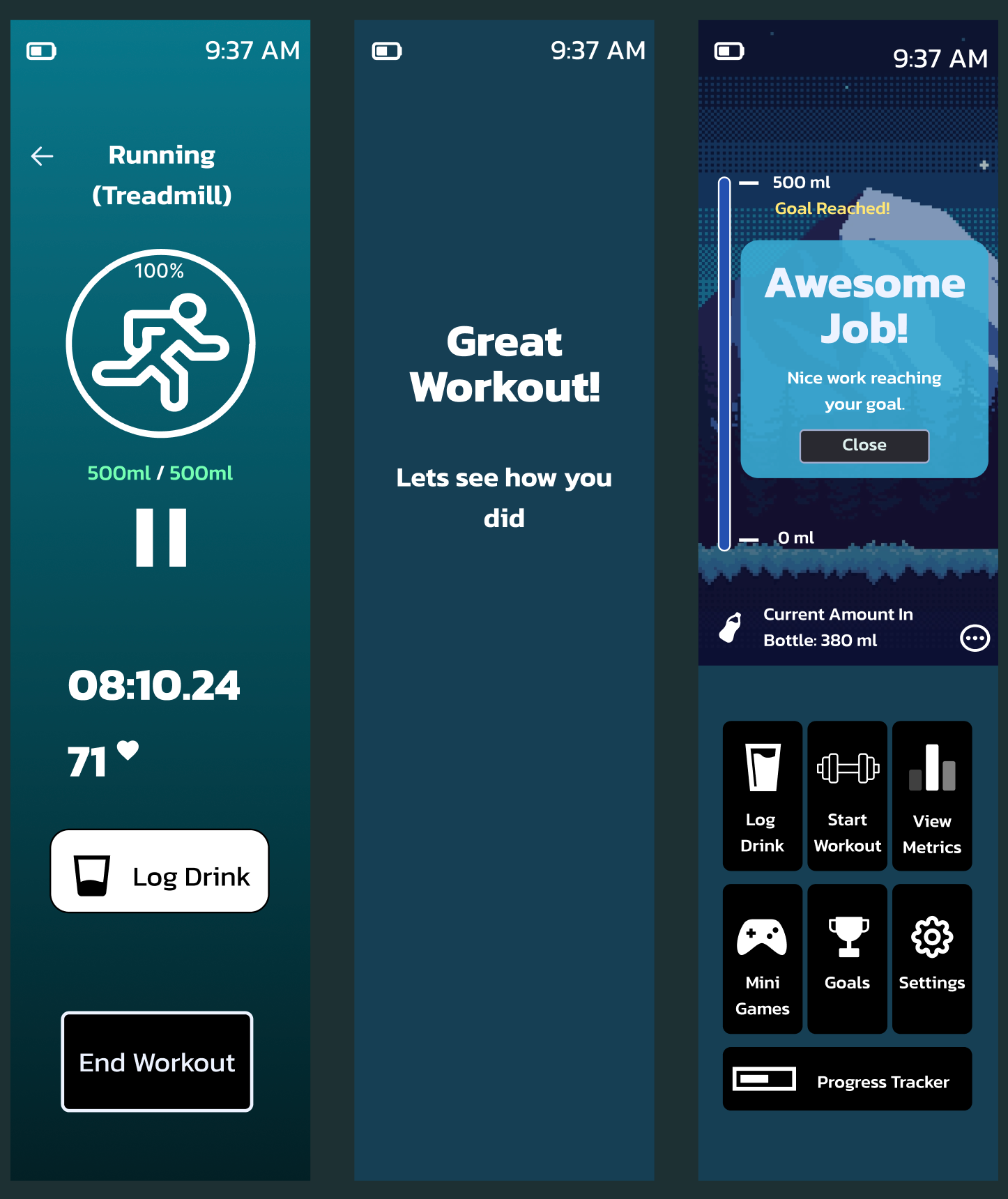 Workout Completion and Post Workout Main Menu Screen